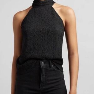 NWT•Express Sleeveless Lace Halter Neck Top W/3 Back Neck Buttons•Black•Medium🖤